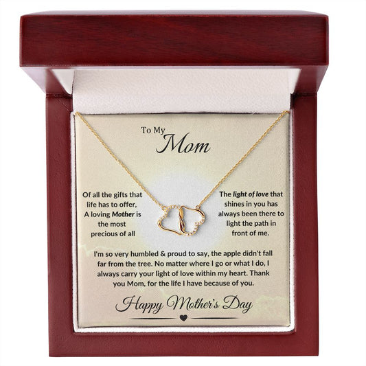 Everlasting Love - Happy Mother's Day Solid 10K Gold Necklace With Luxurious Mahogany Style Gift Box