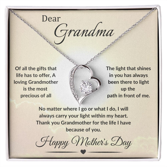 A Grandmother's Forever Love Necklace - Mother's Day CZ Heart Light That Shines