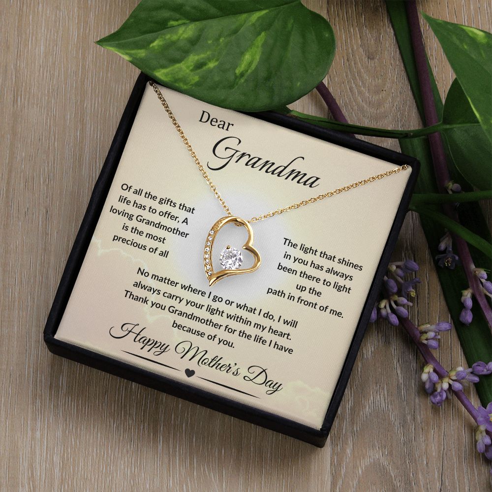 A Grandmother's Forever Love Necklace - Mother's Day CZ Heart Light That Shines